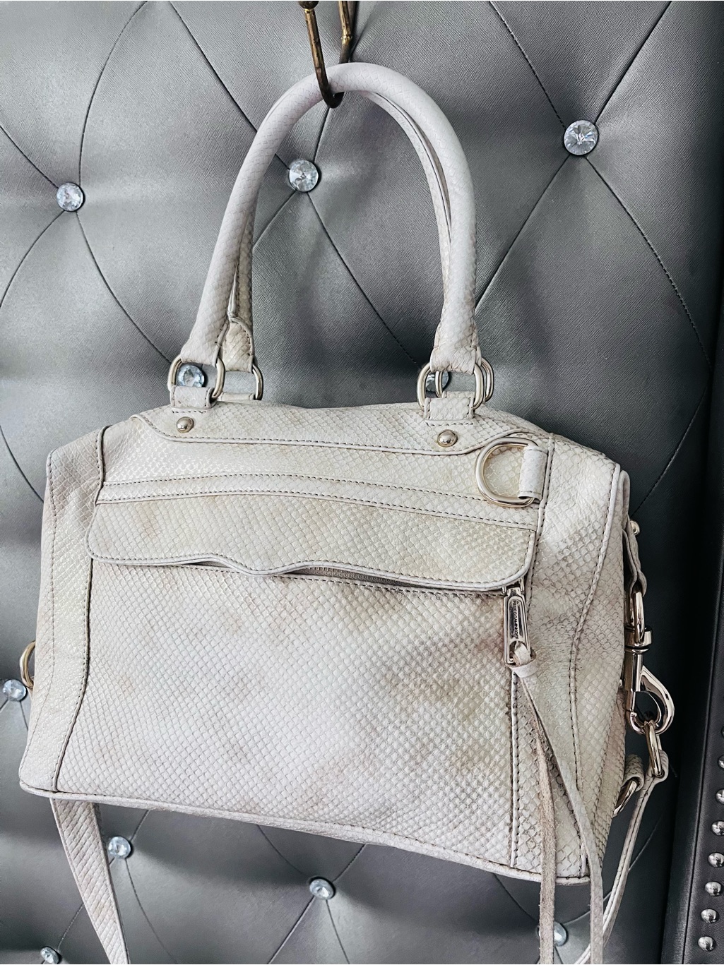 Vintage Rebecca Minkoff M.A.B. Snake-Embossed Leather Satchel Crossbody Bag 13”